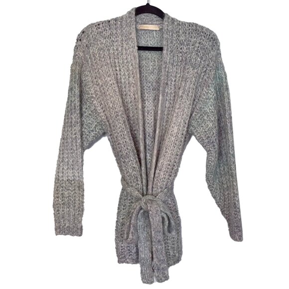 Vanessa Bruno Alpaca Blend Blue & Gray Chunky Belted Cardigan - Size S - Picture 2 of 5